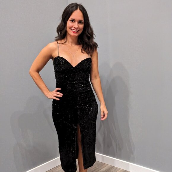 Ronny Kobo Bobby sequined ruched velvet‎ dress	 – Black – Size S - Picture 5 of 5